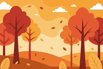 Autumn forest background with falling leaves simple vector illustration