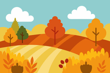 Autumn harvest field cartoon background simple vector illustration