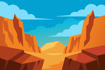 Rocky canyon scenery cartoon background simple vector illustration