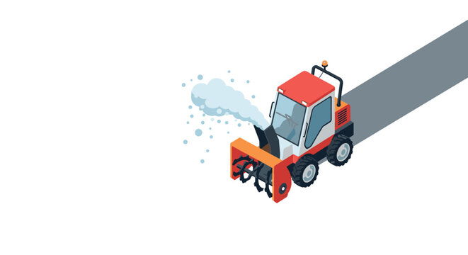 Fototapeta Isometric snow blower machine clearing path on winter day