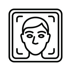 Outline icon of face recognition technology with face in frame