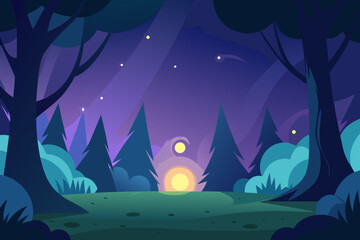 Magic forest with glows and sparkles simple vector illustration
