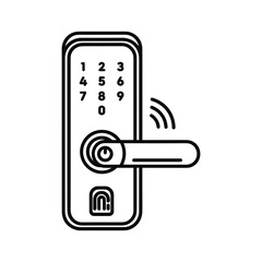 Outline icon of smart door lock with keypad and wireless signal