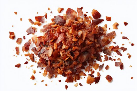 Pile of Crispy Bacon Bits on White