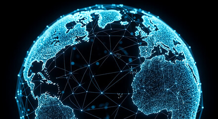 Futuristic digital earth globe network connection abstract visualization of worldwide data transfer