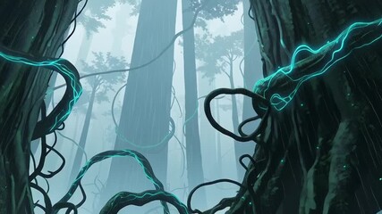 Mysterious Glowing Forest Path with Lone Traveler. - Powered by Adobe