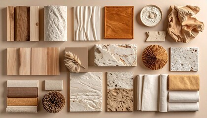 Neutral Material Swatch Grid with Textures and Natural Surfaces