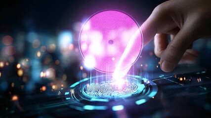 Digital fingerprint scanning technology glowing, defocused abstract background, biometric security concept, data protection technology, identity verification system, cybersecurity - Powered by Adobe