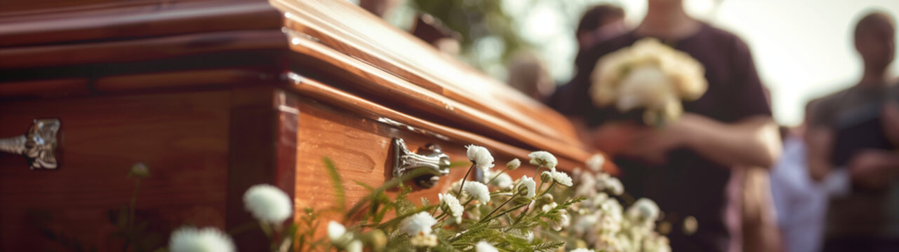 People stand near the coffin of the deceased. Farewell ceremony.