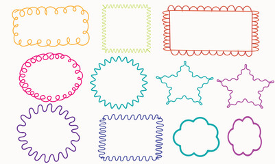Art & Hand-Drawn Squiggle Frames & Doodle Borders Set – Colorful Wavy, Spiral, Star, Oval & Rectangle Outlines for Scrapbooking, Stickers, Labels, Clipart, Invitations & Graphic Design Projects