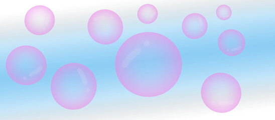 Pink glossy water bubbles floating isolated on a transparent background 