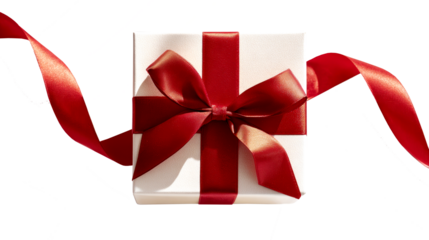 Elegant gift box with red ribbon isolated on transparent background