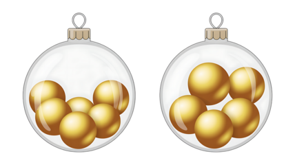 Festive golden Christmas ornaments to add a joyful holiday touch to your seasonal designs, ideal for winter promotions and cheerful greetings with a radiant glow