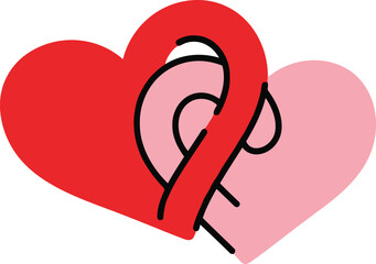 Intertwined red and pink hearts for love, support, awareness