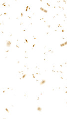 gold metallic confetti rain camera blur isolated on transparent background, png golden birthday party and anniversary celebration overlay vertical social media design element	