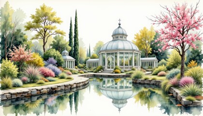 Garden gaze watercolor painting beautiful watercolor artwork depicts tranquil garden scene ethereal gaze emerges from flora