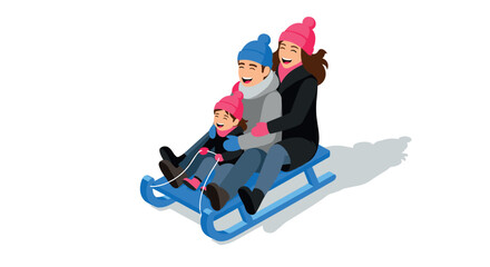 Naklejka premium Family enjoying winter fun on a sled in cheerful isometric design
