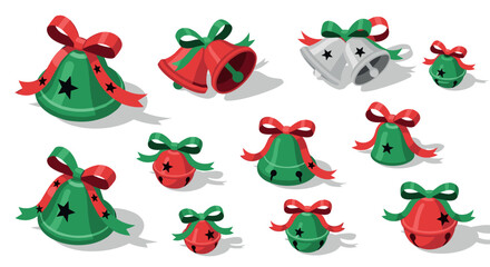 Obraz premium Festive christmas bells with holiday ribbons in isometric style for seasonal decor
