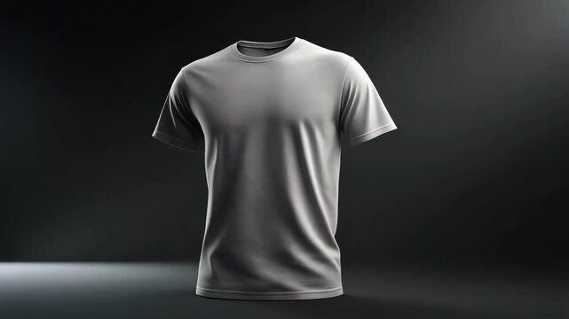 A plain, gray t-shirt is displayed against a dark background with subtle lighting.