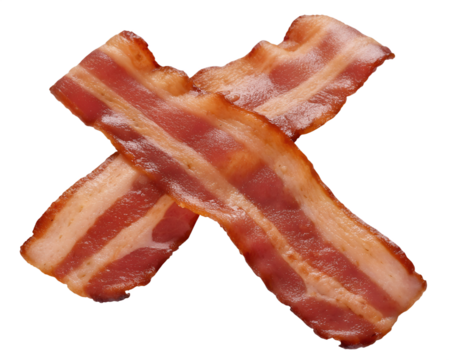 Strips of fried bacon isolated. Generative AI.