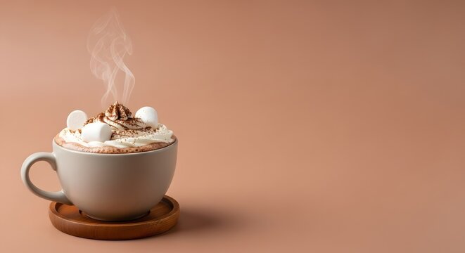 Steaming Hot Chocolate with Whipped Cream and Marshmallows in a Cozy Mug