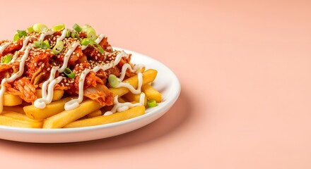 Kimchi Fries with Mayo and Scallions - Delicious Fusion Food Photography