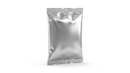 Silver blank foil food or snack packaging sachet packet mockup 3d