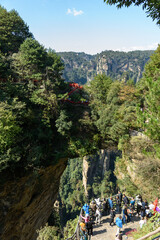 The First Bridge of the World natural rock bridge at Zhangjiajie National Forest Park in Hunan Province, China.