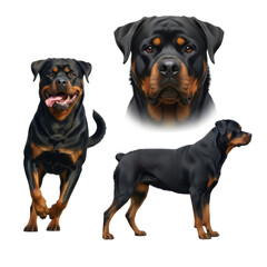 Obraz premium Three rottweiler dog poses isolated on transparent background