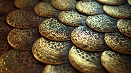 Ornate golden scales on wooden table.