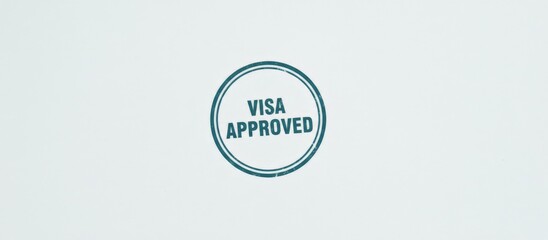 Visa approved rubber stamp impression appearing on a clean white document, representing successful application, immigration, international travel, and border control authorization
