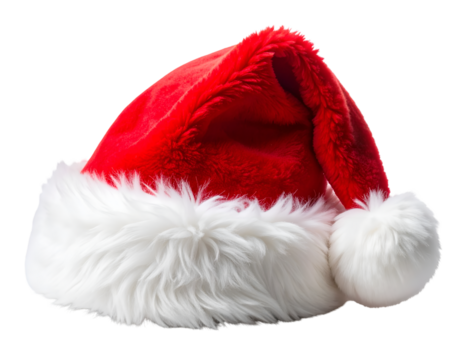 A high-resolution ultra-realistic photo of a fluffy red Christmas Santa hat