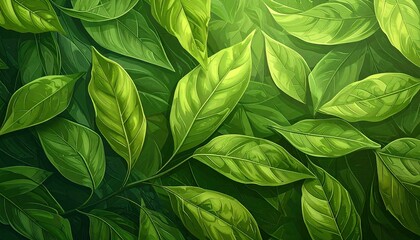 Close up of lush green leaves with natural light and organic texture.