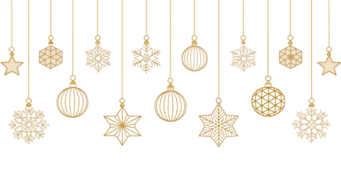 Gold Winter Leaves and Berries Border – Botanical Christmas Line Art Divider on Transparent Background	
