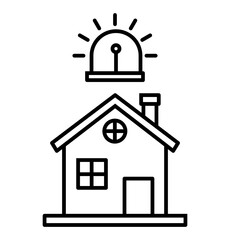 home with siren line icon with editable stroke