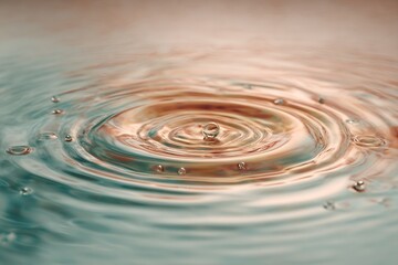 A close up shot of a water droplet creating ripples in a pool of water with soft lighting