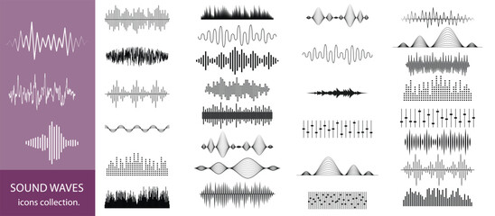 sound waves collection,Vibrant collection of abstract sound waves and digital equalizer waveforms with colorful gradient lines