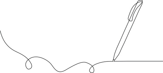 One continuous line art of a pen drawing a wavy stroke on blank white page Vector
