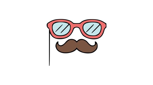 Cute minimalist oversized pink eyewear and classic brown mustache forming a quirky comedic disguise design