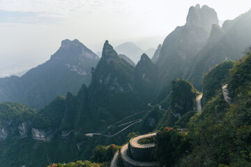 Tian-Men-Shan : Zhangjiajie China - Circa October, 2023: Landscape nature of gate of heaven orTianmen Cave in Tianmen Mountain Landmark National Park Of Zhangjiajie, Hunan , China.