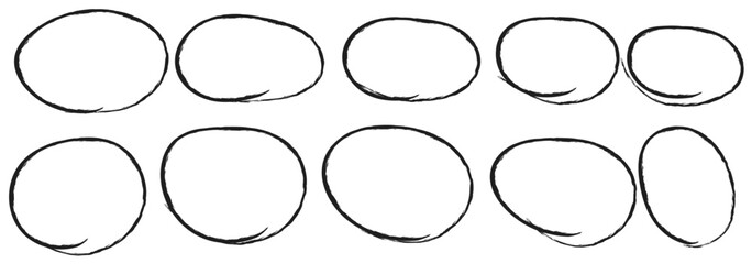 Hand drawn circle highlighter line sketch set. Vector marker circular lines, doodle round circles for message note mark design element. Pencil or pen bubble sketch set. Vector illustration