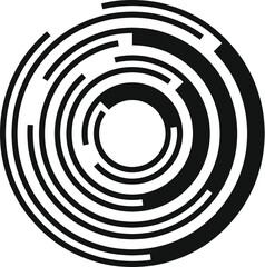 Abstract black and white circle forming a digital concentric maze pattern