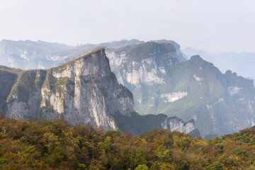 Tian-Men-Shan : Zhangjiajie China - Circa October, 2023: Landscape nature of gate of heaven orTianmen Cave in Tianmen Mountain Landmark National Park Of Zhangjiajie, Hunan , China.