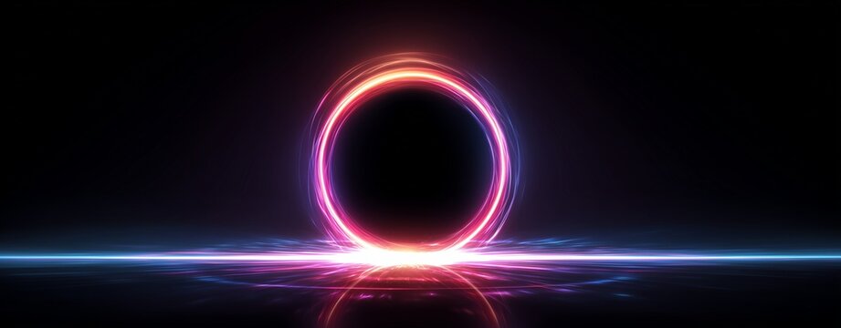 Abstract Energy Portal: A captivating and vibrant circular energy portal emerges from a dark, dynamic backdrop, offering a glimpse into the depths of a cosmic gateway.