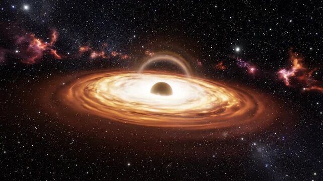 Highly detailed visualization of a rotating accretion disk surrounding a dense cosmic singularity fading into deep space rotating accretion disk, science, black hole