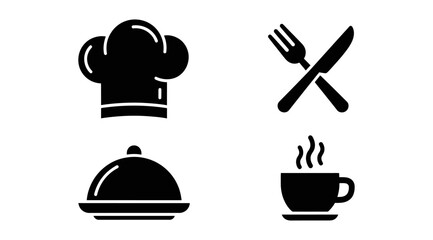 Restaurant and food service icons chef hat silverware platter and coffee