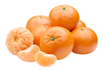 Ripe tangerine fruit isolated on a transparent background. Tangerines fruits with PNG