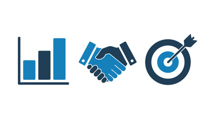 Business success concept with graph handshake and target icons in blue