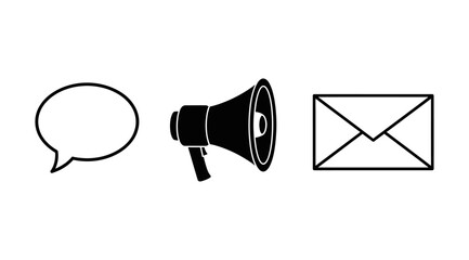 Communication icons speech bubble megaphone and email envelope in black and white