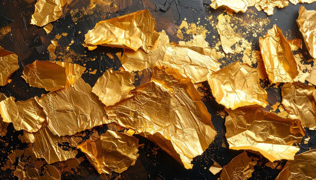 Abstract Gold Foil Texture on Black Background